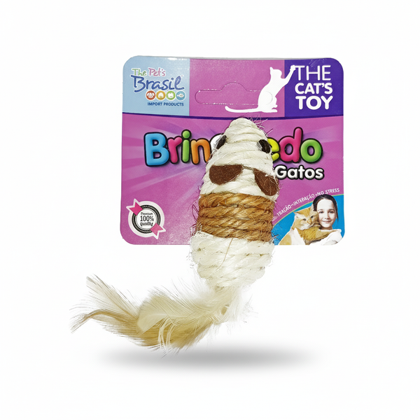 Brinquedo Ratinho Sisal com Penas para Gatos